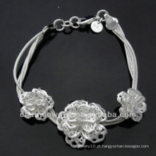 Atacado flor encantos pulseira de prata 925 para as mulheres BSS-014